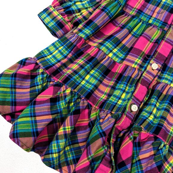 Ralph Lauren Dress Baby Girls Size 9m Pink Mixed Plaid Button Down Mock Neck - Picture 3 of 6